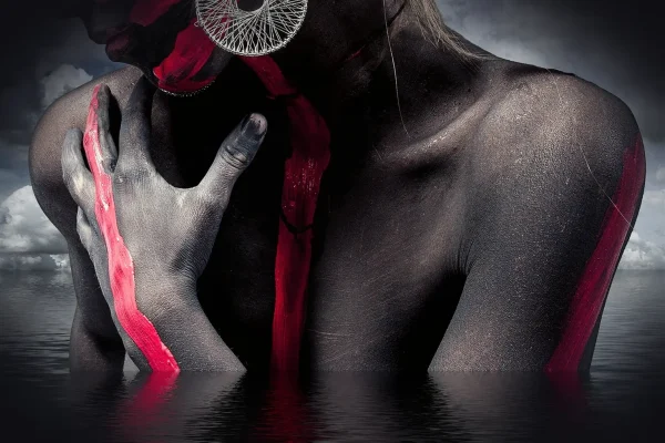 woman, jewellery, bodypaint, face, head, earring, template, water, surreal, origin, abstract, waves, circles, meditation