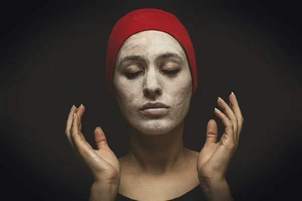 woman with red hijab on her head