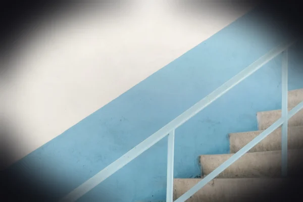 blue and white concrete staircase