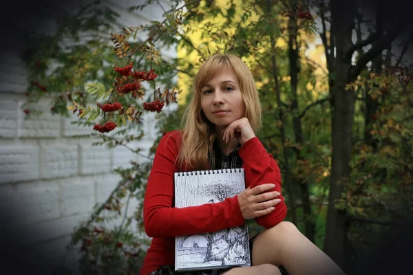 artist, rowan, the park, autumn, young woman, woman, student, college, album, sketchbook, sketches, plein air, students,