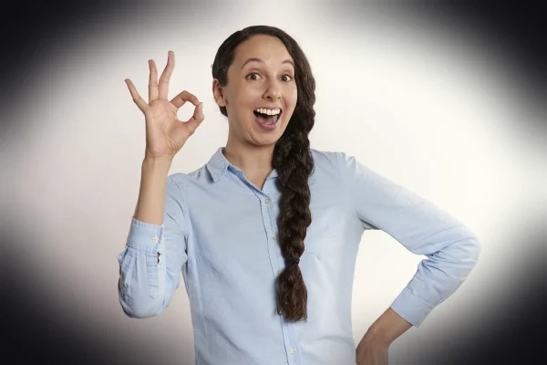 ok, a-ok, woman, yes, positive, symbol, success, good, sign, choice, okay, approved, correct, agreement, agree, accept,
