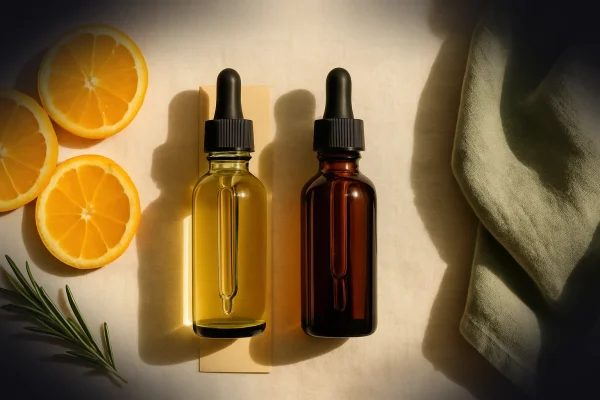 What it's about: oxidized vitamin C serum darkening from clear/yellow to amber/orange, with a hotdog-water smell. The he