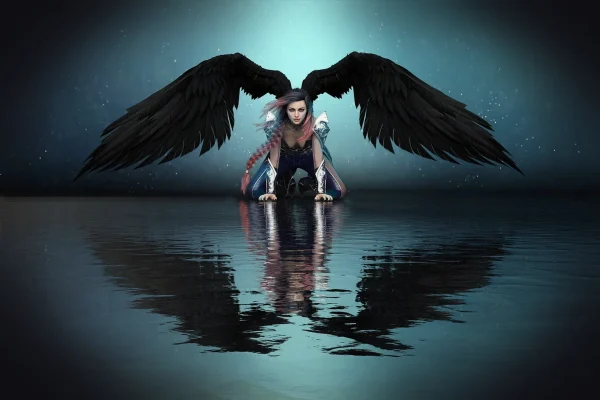 fantasy, angel, reflection, water, girl, nature, at, mysticism, fantastic, mysterious