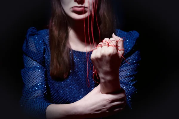 fist, string, woman, red string, tied, hand, arm, gesture, girl, closeup, red string, red string, red string, red string