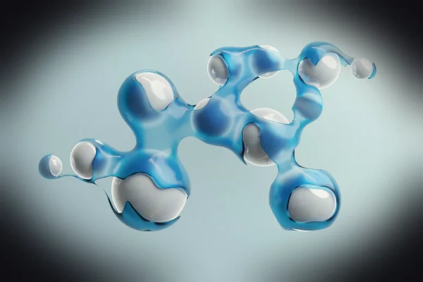 a blue and white object floating in the air