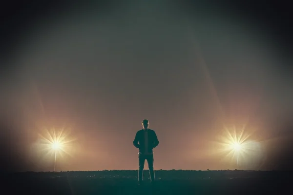 guy, man, male, people, stand, solar, flare, light, shadows