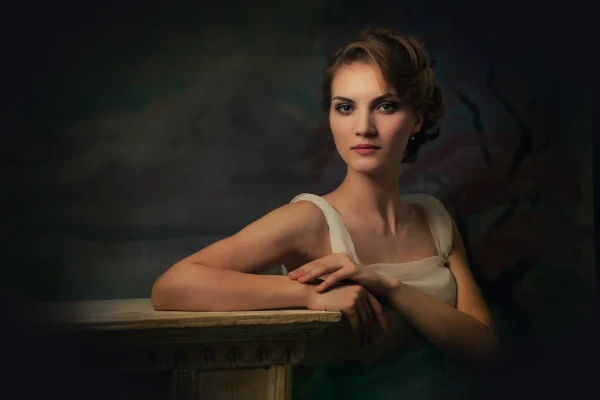 woman, people, portrait, lovely, girl, model, young, beauty, person, hair, posing, posture, hands, charm, vintage, retro