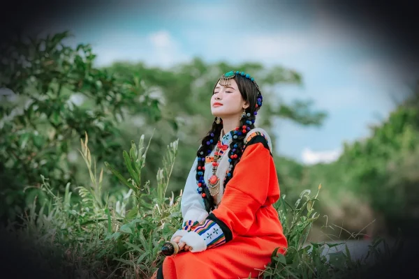 mongolian girl, traditional clothes, meadow, woman, mongolia, archer, culture, portrait, green field, outdoors, woman, m