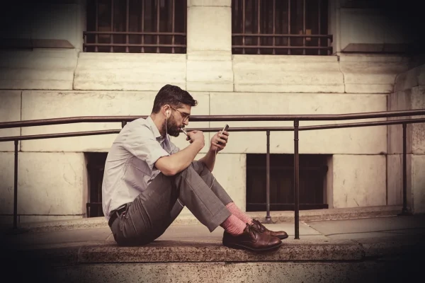 brown leather shoes, man, earphones, fashion, male, model, person, smartphone, leisure, sitting, urban, brown city, brow