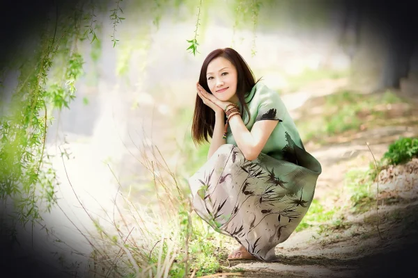 lake, willow, asian woman, nature, portrait, woman, outdoors, park, springtime