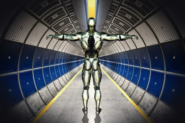 robot, cyborg, future, machine, tunnel, fantasy, metal, man, beam, source, subway, shaft, artificial intelligence, compu