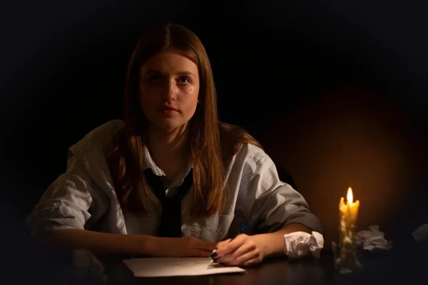 woman, studying, writing, candlelight, young woman, portrait, writing letters, late night, late night, late night, late