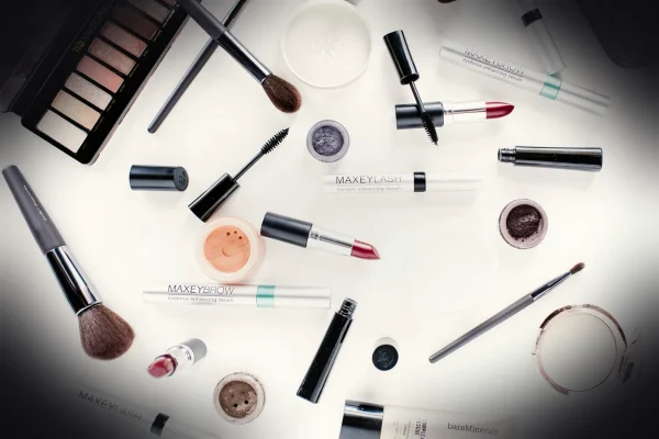 makeup brush set on white table