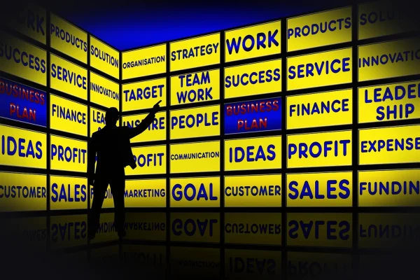 business plan, monitor wall, presentation, business, man, silhouette, show, screen wall, organization, strategy, figure,