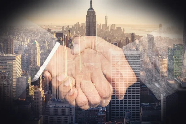 shaking hands, handshake, skyline, city, hands, welcome, agreement, contract, shake hands, negotiation, finger, business