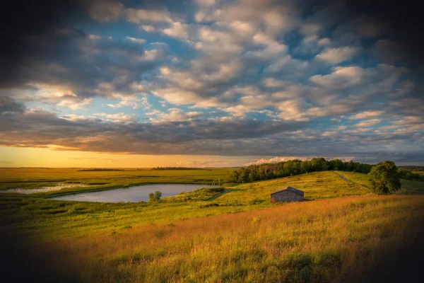 a small house on a grassy hill