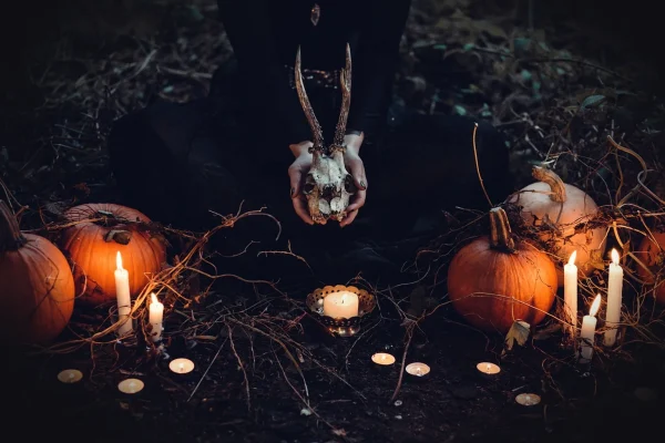 candles, pumpkins, witch, skull, candlelight, wicca, ceremony, occult, creepy, dark, eerie, halloween, hands, horror, pe