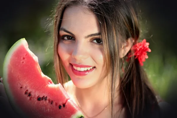 woman, watermelon, nature, summer, beautiful, happy