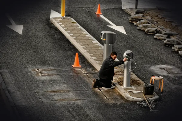 man, street photography, mechanic, barrier, electricity, road