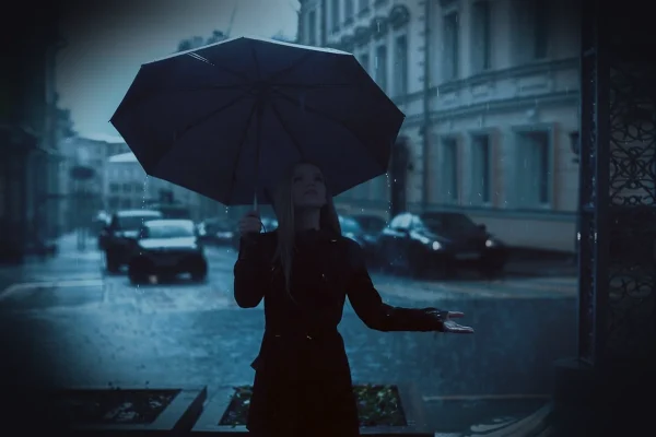 girl, nature, umbrella, rain, park, autumn, blue, rainy day, blue rain, blue park, blue umbrella