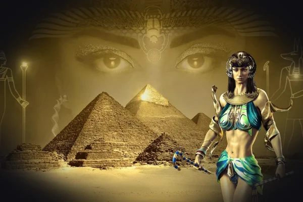 fantasy, egypt, pyramids, desert, sand, sahara, gold, light, stone, pharaoh, isis, anubis, scarab, woman, ruler, warrior