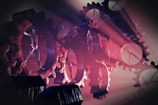 human, gear, man machine, machine, machinery, transmission, mesh, vitruvius, fate, connectedness, karma, beyond, fantasy