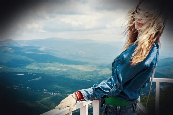 breeze, summer, young woman, model, mountains, vacation, bliss, portrait, smiles, greens, nature, joy, breeze, breeze, b