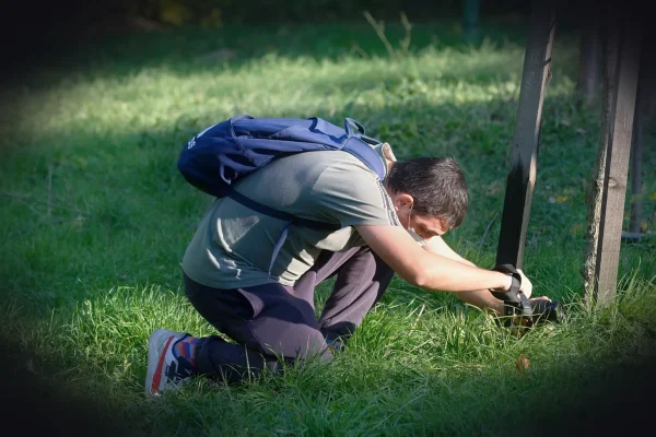 man, young, boy, the mask, the pandemic, backpack, outdoor, photographing, almost, park, the nature