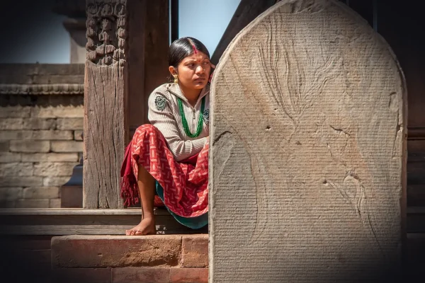woman, sitting, stone, table, sad, meditation, female, person, alone, body, young, people, relaxing, wife, coverage, tra