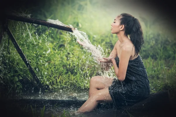 woman, bathing, water, asia, flow, flowing water, nature, washing, people, young, girl, clean, fresh water, thailand, th