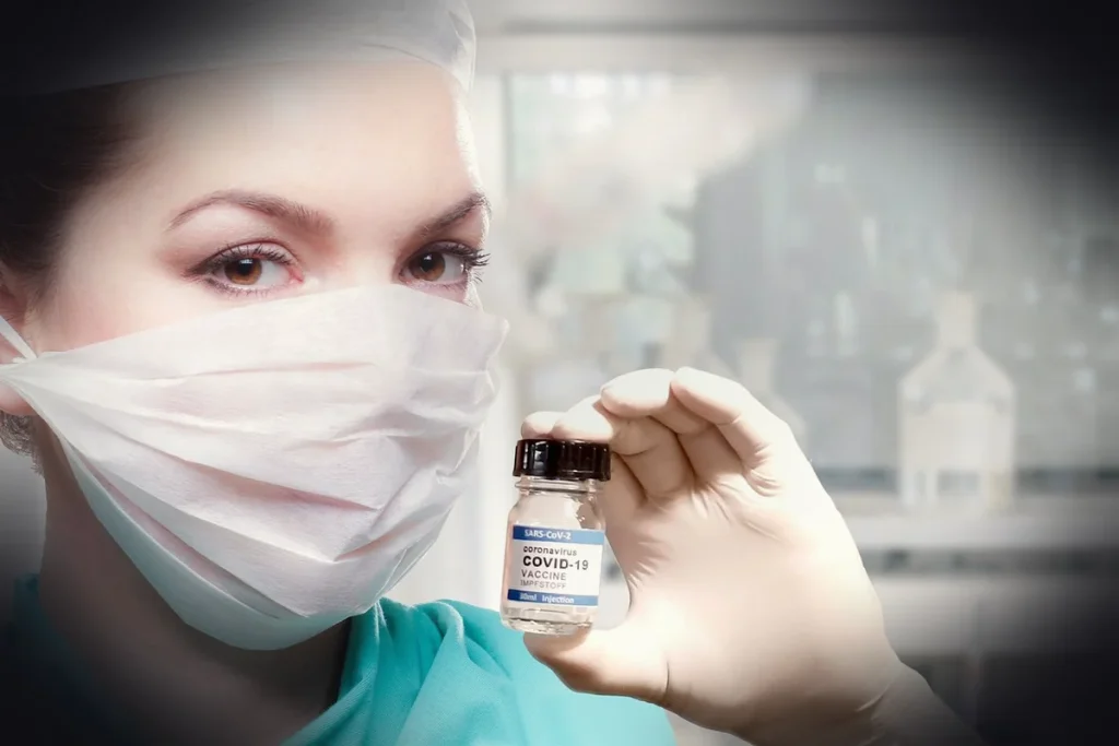 woman, doctor, vaccine, covid-19, vaccination, vial, face mask, mask, vaccination center, nurse, female, coronavirus, serum, 
