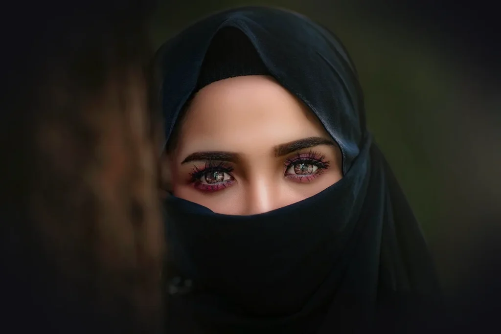 hijab, headscarf, portrait, veil, woman, eye, girl, people, adult, hood, dark, face, young, looking, fashion, hijab, portrait