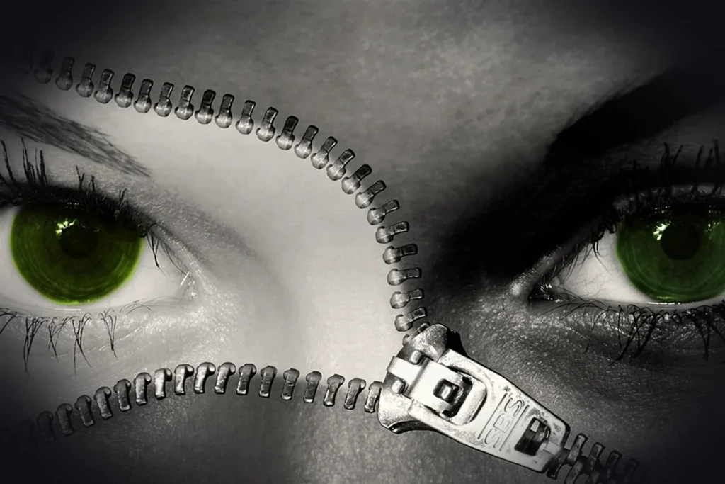 woman, eyes, composing, face, close up, eyelashes, view, human eye, female, light skin color, dark skin color, zipper, differ