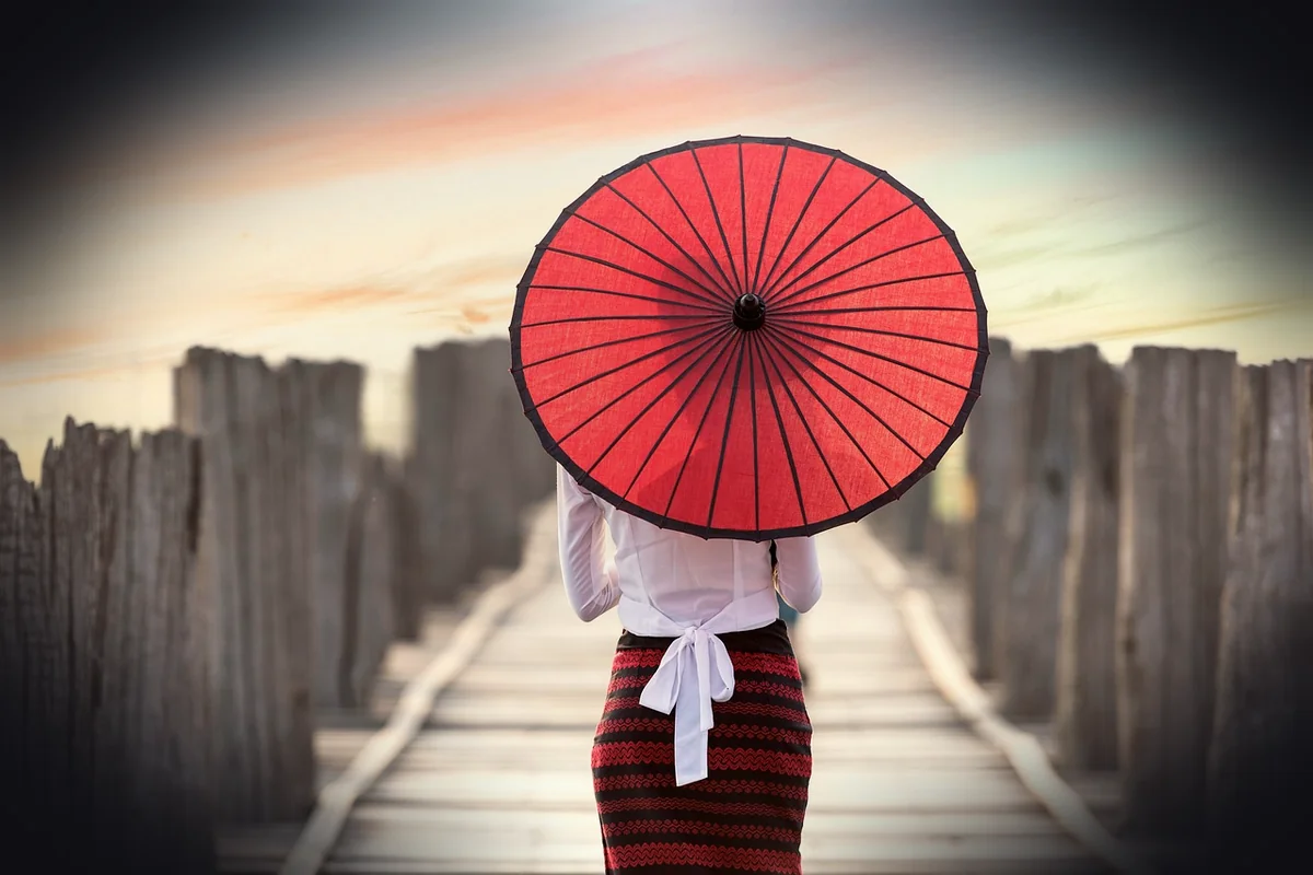 umbrella, woman, boardwalk, parasol, asia, bridge, girl, outdoors, asian woman, pier, sun protection, umbrella, umbrella, umb