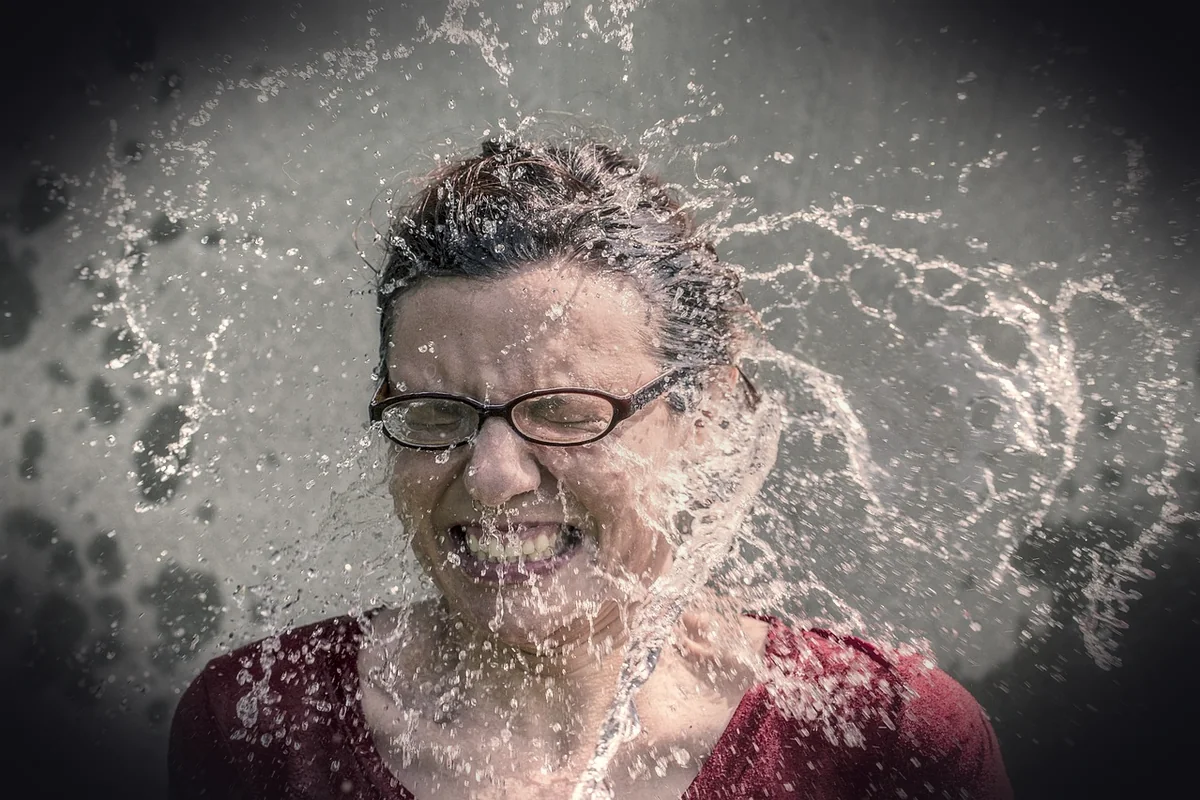 woman, splash, nature, water, face, glasses, girl, female, refreshment, ice bucket challenge, expression, grimace, shock, fun