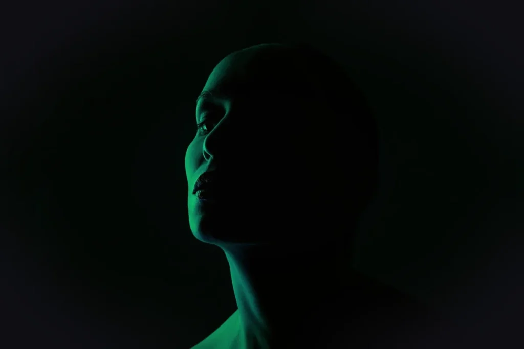 green, face, light, portrait, woman, person, people, model, skin, female, skincare, dark, shadow, shadows, attractive, young,