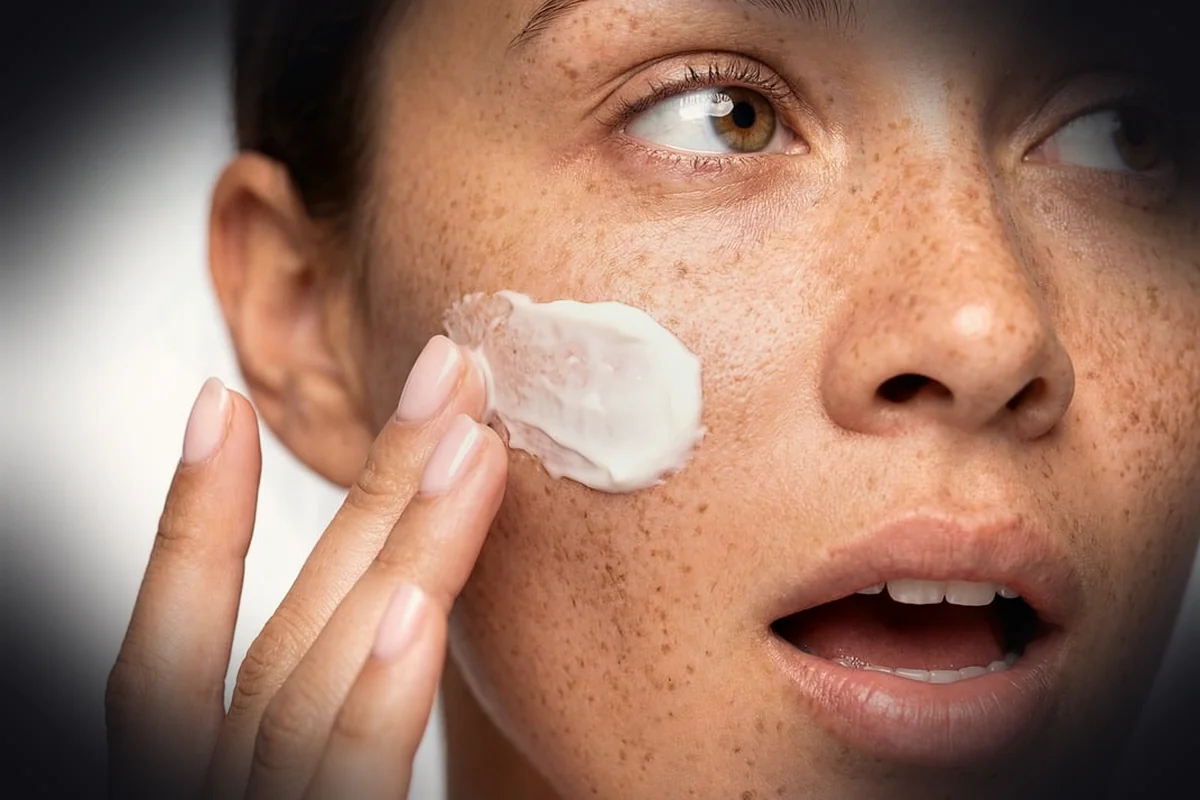 skincare, freckles, woman, face, cream, beauty, natural, cosmetic, moisturizer, skin, dermatology, treatment, wellness, healt