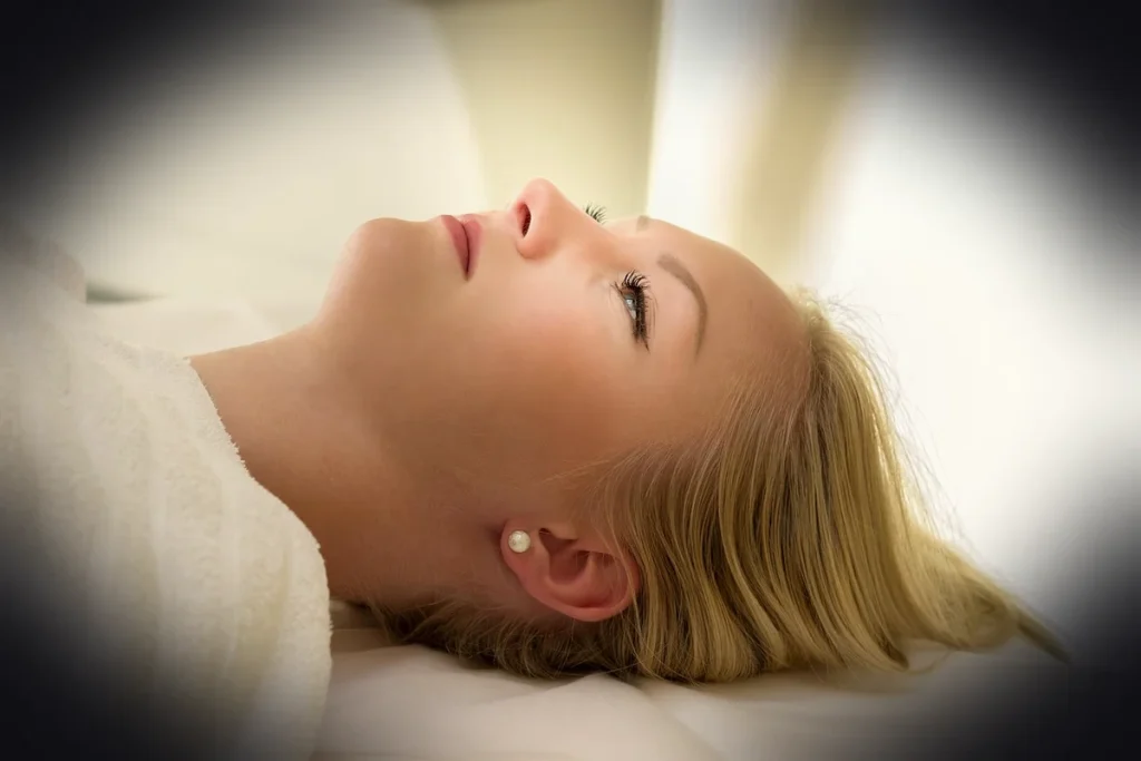 woman, cosmetics, wellness, young, lying, face, close up, towel, treatment, make up, peeling, beauty, skin, light